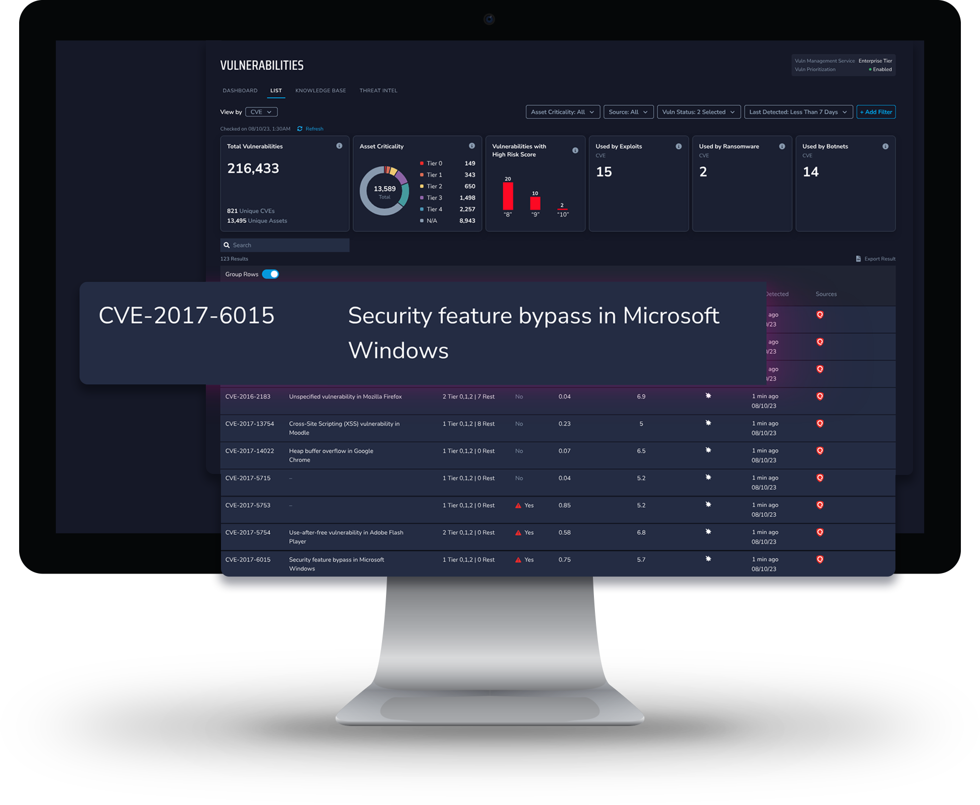 CVE view enabling risk-based prioritization and cross-team security collaboration.