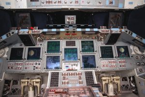 A view of the multifunction electronic display system inside the cockpit of space shuttle Atlantis